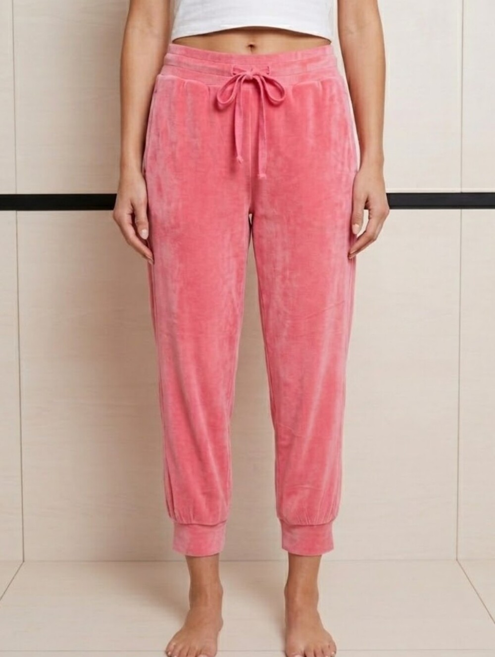 Anthropologie Saturday Sunday Pink Velor Jogger Pants Large Barbie Barbiecore - Picture 1 of 6